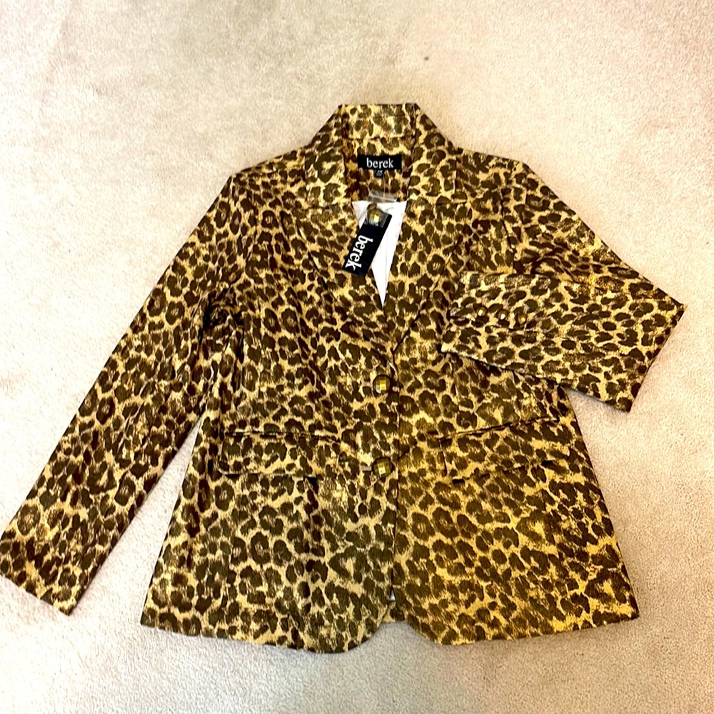 Berek NWT leopard metallic blazer with bronze buttons, bronze , Petite Medium